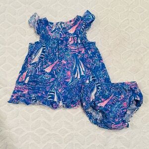 Lilly Pulitzer Blue and Pink Firework Print Dress & Bloomers